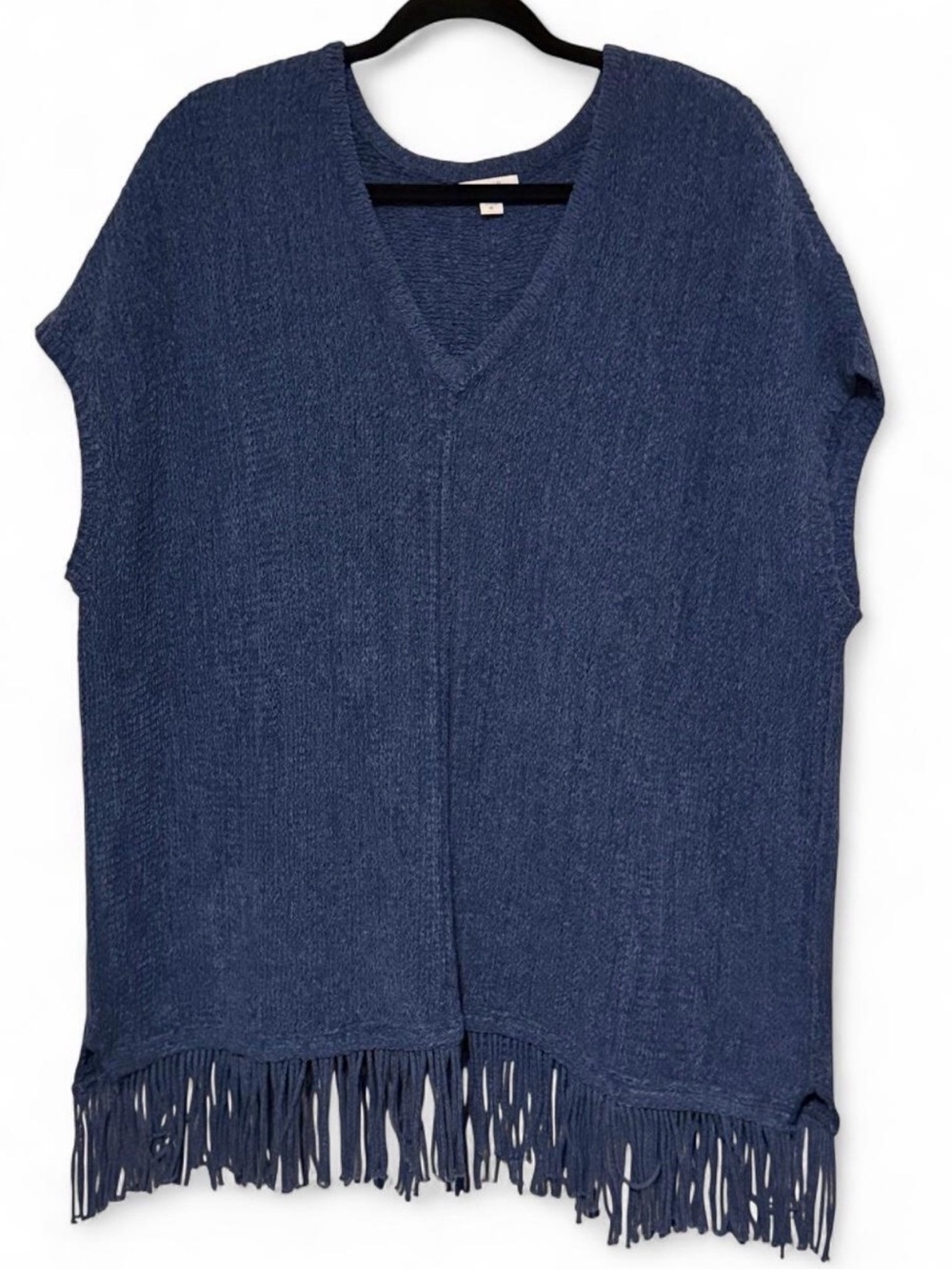 Pure Jill J. Jill Fringed Hem V-Neck Sweater Vest Poncho Blue XL NWOT